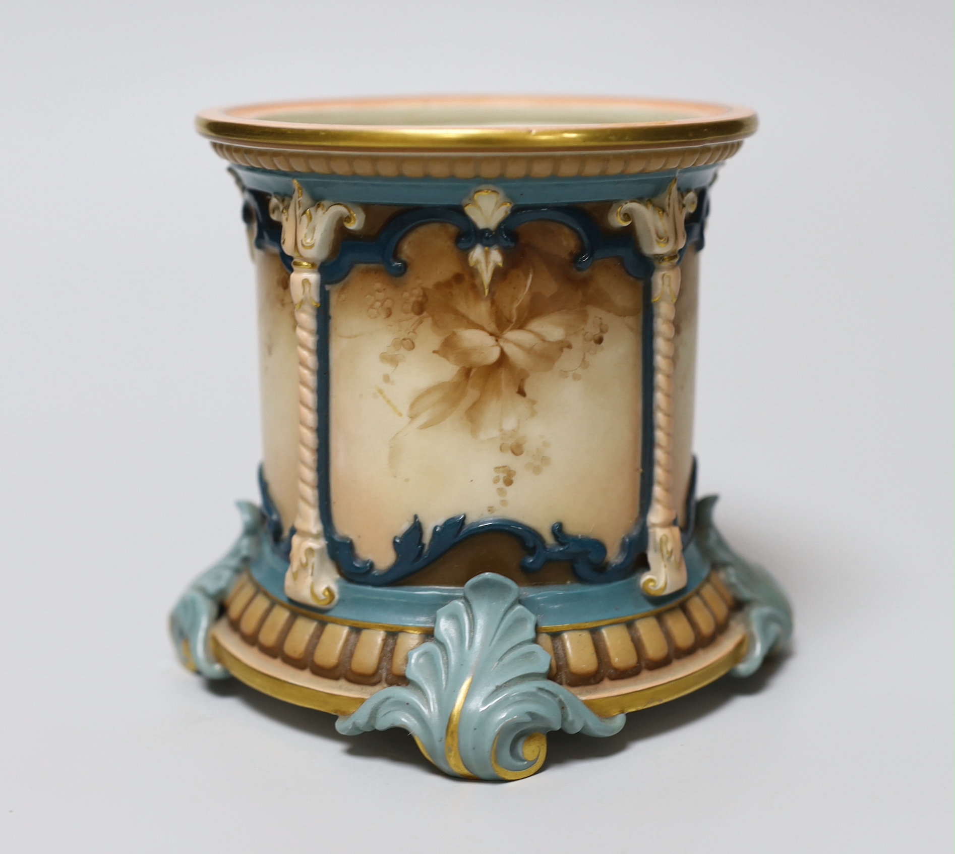 Six Royal Worcester ornamental vases, tallest 13cm, and two Harley’s Worcester pots